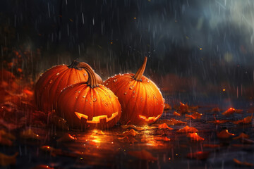orange pumpkins in rainy season
