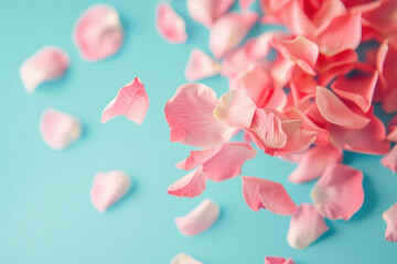 Fototapeta premium pink petal on blue background