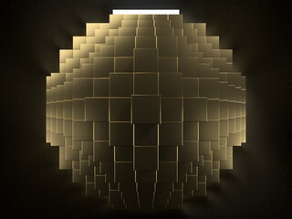 黄金のキューブで積み上げられたピラミッドの3Dイラスト