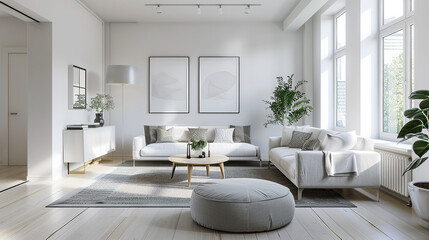 Modern living room with furniture in Scandinavian style