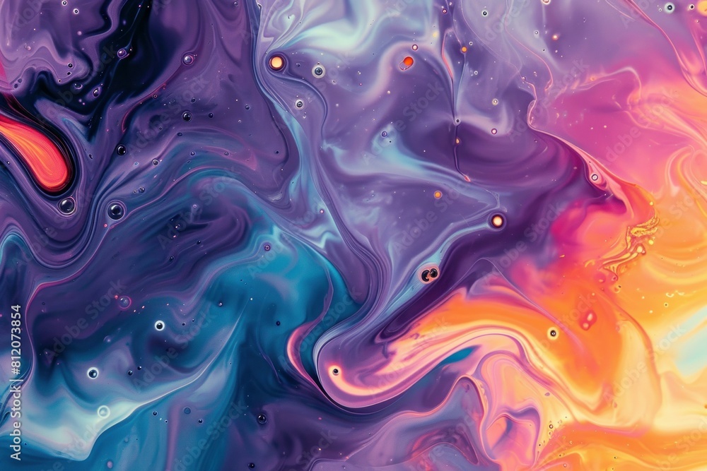 Poster kaleidoscopic abstract colorful liquid. drop pigment. generate ai
