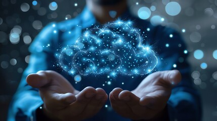 Cloud Technology Engineer with cloud infrastructure model, steel blue