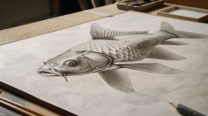 Amazing 3D carp fish drawing, looks so real!