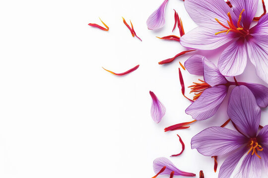 saffron and saffron flower on white background
