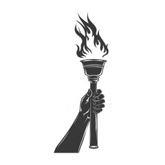 Silhouette hand holding burning torch black color only