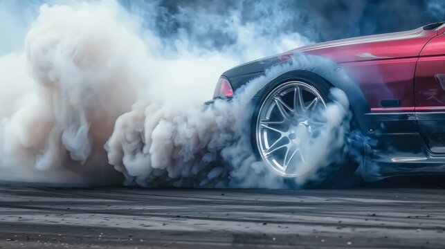 Drifting car, Sport car wheel drifting and smoking on track,.