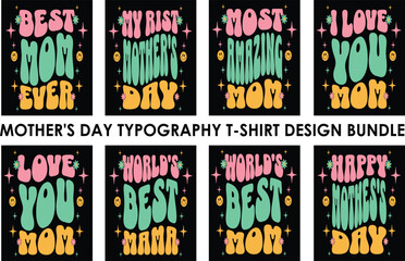 Mother's day typography t-shirt bundle design Vector Illustration for Print on Demand.