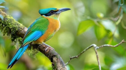 Obraz premium Torogoz - Colorful Tropical Bird of Central America with Long Tail and Distinctive Turquoise Brow