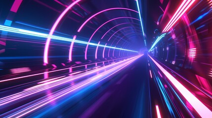 A neon lit tunnel stretching into a vibrant techno vortex