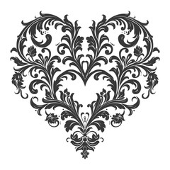 Obraz premium Silhouette Hearth shape Baroque ornament with filigree floral element black color only
