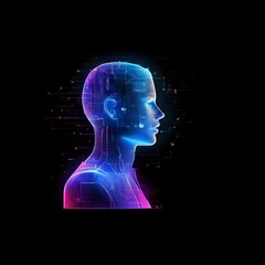 An electronic circuit colorful hologram appears over a male silhouette