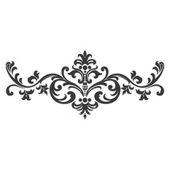 Silhouette horizontal line divider with Baroque ornament black color only