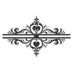 Silhouette horizontal line divider with Hearth shape ornament black color only
