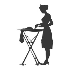 Silhouette housewife ironing clothes full body black color only