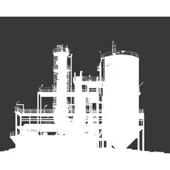 Silhouette industrial building factory black color only