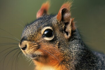 Obraz premium Closeup of a Douglas Squirrel with Whiskers and Bushy Tail - North American Mammal Staring and