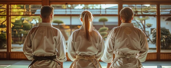 JiuJitsu practitioners in a dojo, demonstrating technique and discipline, great for martial arts and fitness promotions