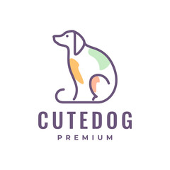 dog sit line art colorful minimal mascot logo design vector