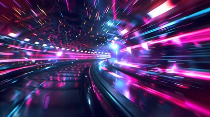 Blazing through a neon lit cyber tunnel at the speed of light