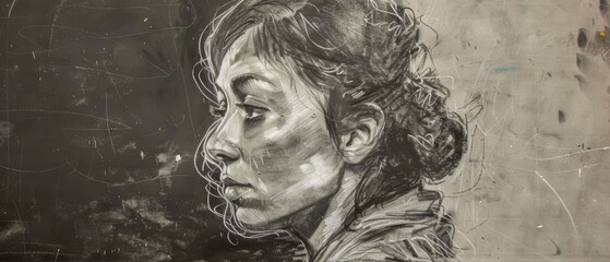 Vintage Woman Portrait in Chalk Drawing Style Generative AI