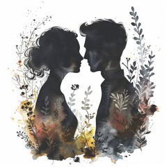 Romantic Silhouette Illustration for Wedding or Anniversary Generative AI