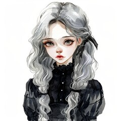 Whimsical Victorian Girl Portrait on White Background Generative AI