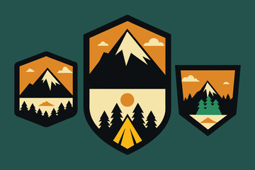 Mountain hiking t shirt design bundle, Set of camping outdoor illustration badge logo