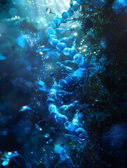 Fototapeta premium Captivating Underwater Seascape with Glowing Algae and Coral in Shimmering Blue Hues