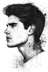 Anatomy Portrait of a Portuguese Male with Dark Hair and Ink Splatters Generative AI