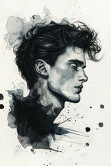 Anatomy Portrait of a Portuguese Male with Dark Hair and Ink Splatters Generative AI