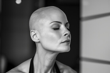 Portrait Photo Beautiful Bald Woman, Generative AI