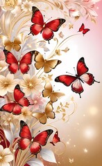 background with butterflies and flowers	
