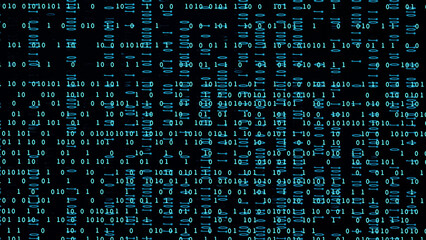 Abstract binary code background. Binary numbers 0 1 display on monitor screen. Digital technology, Big Data and artificial intelligence concept. 3D render illustration.