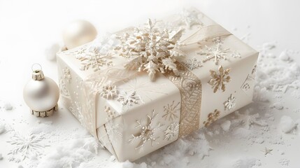 image of a beautifully adorned gift box, featuring delicate decorations and set against a clean white background, promising delight and surprise.