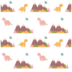 Cute dinosaurs in pastel colors seamless pattern. Vector illustration. 