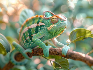 Fototapeta premium Chameleon Colorful Neon Close-Up Food Dining Blurred Background Image