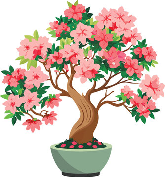 pink flowering bonsai tree in pot clip art preview
