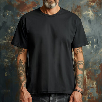 black t-shirt mockup, mockup tshirt, t shirt hanging, male model