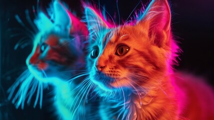 Neon Pets Playful Cats: A photo of playful cats with neon accents