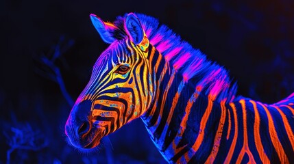 Naklejka premium Neon Wildlife Zebras: Eye-catching images of neon-lit zebras
