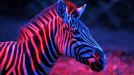 Naklejka premium Neon Zoo Animals Zebra: A photo of a zebra in a zoo