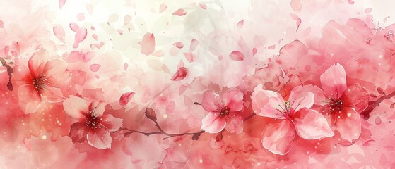 Ethereal strokes of pink paint a serene scene, where cherry blossoms sway in peaceful harmony.