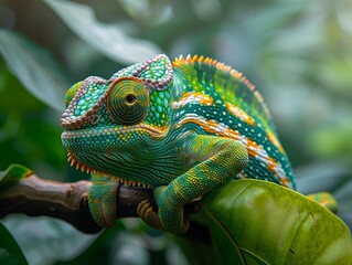 Chameleon Colorful Neon Close-Up Food Dining Blurred Background Image