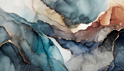 Naklejka premium Beautiful blue, charcoal and gold abstract alcohol ink watercolor background. Abstract liquid marble design. Luxury wallpaper concept brush oil modern paper splash painting water.