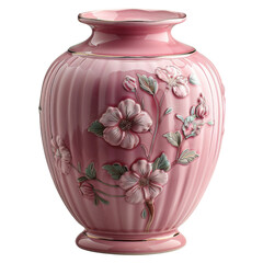 An Elegant and Stylish Pink Baroque Ceramic Vase on a Clear Surface or PNG Transparent Background. Generative AI