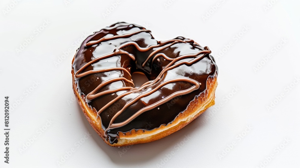 Poster a delicious heart shaped donut drizzled with chocolate set against a pristine white backdrop with a 