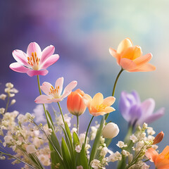 Soft background with romantic flowers and plants.