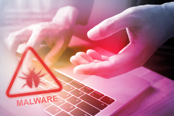 Virus and malware attack in computer system; Cyber security policy concept 