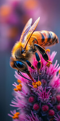 close up of a bee on a pink flower