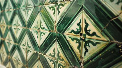 green Lisbon geometric Azulejo tile